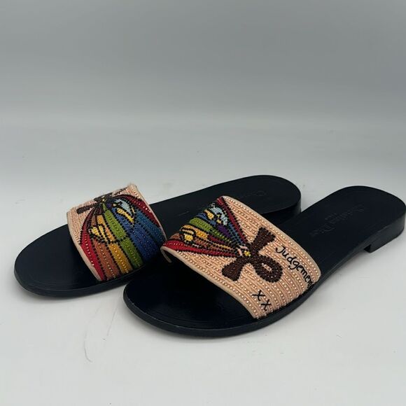 CHRISTIAN DIOR Multicolor Beaded Tarot Card Slide Sandals Size 37.5/ US 7.5 - Picture 4 of 11